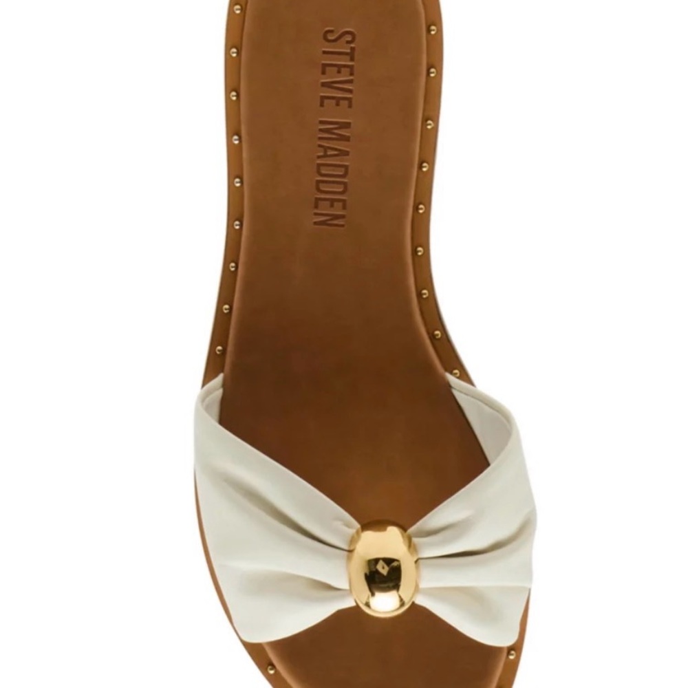 Steve Madden Dipsy Slide Women's White Slide Sandal with Gold Accent
